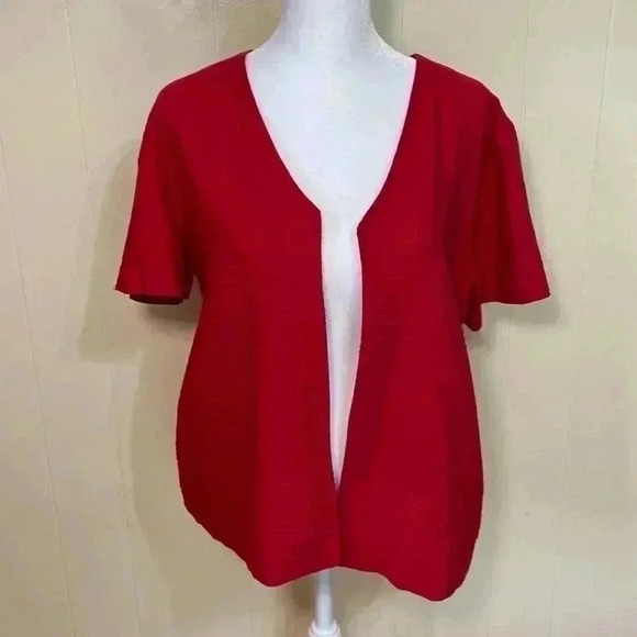 Mosaic Linen Blend Plus Size 14 Red Short Open Front Jacket with Short Sleeves. - Picture 1 of 8